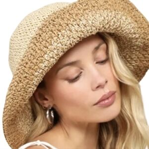 Four Buttons Sweetly Shaded Natural Beige Woven Ombre Sun Hat Sz OS NWT